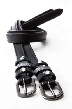 Sale Spur straps leather Grey - rhinestones Spur Straps