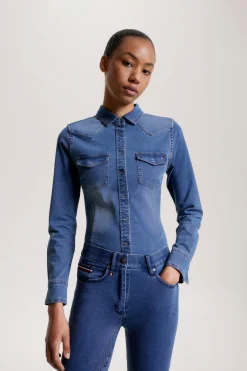 Outlet Tommy Hilfiger Equestrian Woodside Stretch Denim shirt Women Tops & T-shirts